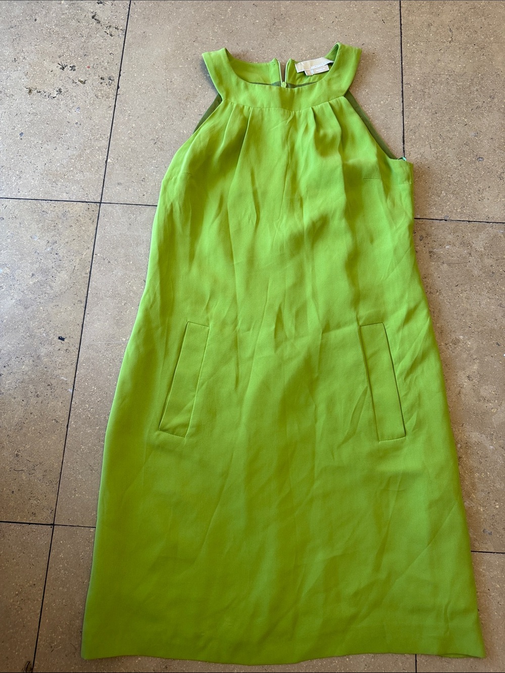 Michael Kors Collection Neon Lime Sleeveless Midi Shift Dress